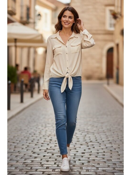ANTONIO MELANI Tops - Antonio Melani Women’s Cream Tie Front Blouse